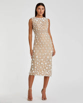 Nude Floral Applique Sleeveless Midi Dress